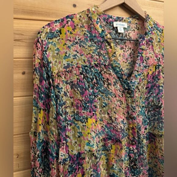 Sundance Size XSmall Cupro Evelina Lined Pleated Relaxed Fit Colorful Blouse - Picture 2 of 11